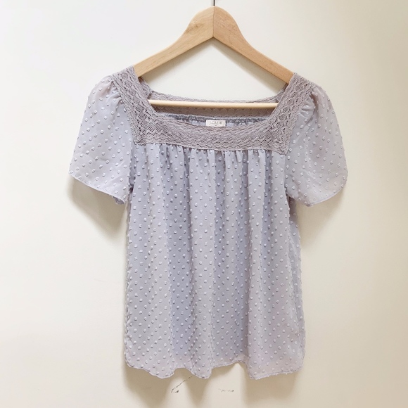 J. Crew Tops - J. Crew light gray polka dots textured blouse 0